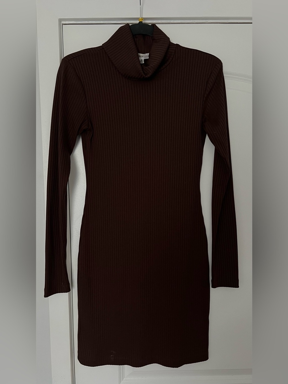 Socialite Ribbed Turtleneck Long Sleeve Dress - Dark Brown
